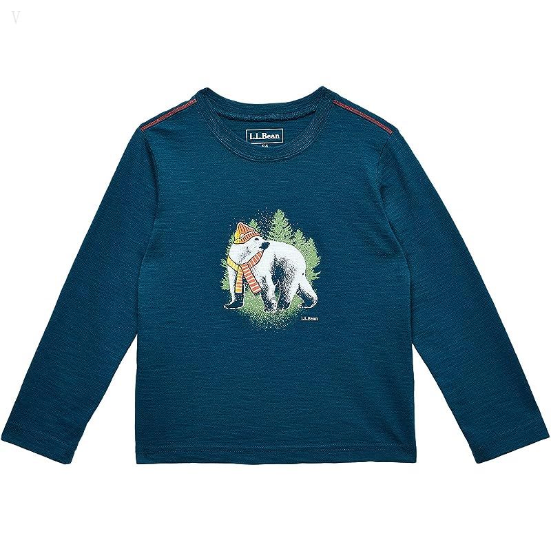 L.L.Bean Graphic Tee Glow in the Dark Long Sleeve (Big Kids) Deep Admiral Blue Bear ID-ijqTENq4