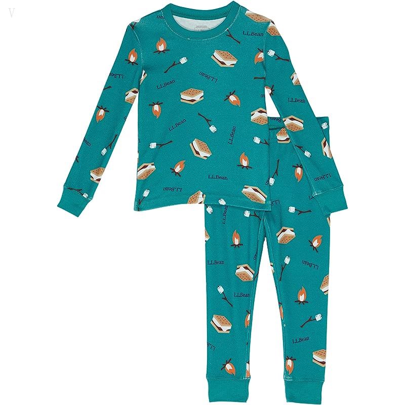 L.L.Bean Organic Cotton Fitted Pajamas (Big Kids) Blue/Green S'mores ID-k8xuWKlz