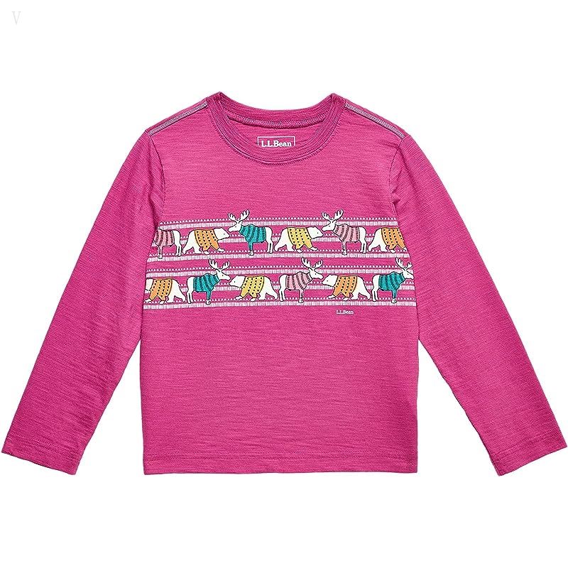 L.L.Bean Graphic Tee Glow in the Dark Long Sleeve (Big Kids) Sugar Plum Animal Stripe ID-l1dz0L0b