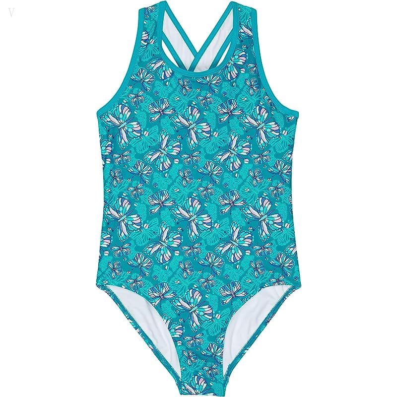 L.L.Bean Watersports Swim One-Piece (Little Kids) Teal Blue Butterfly ID-m6PdlJzo