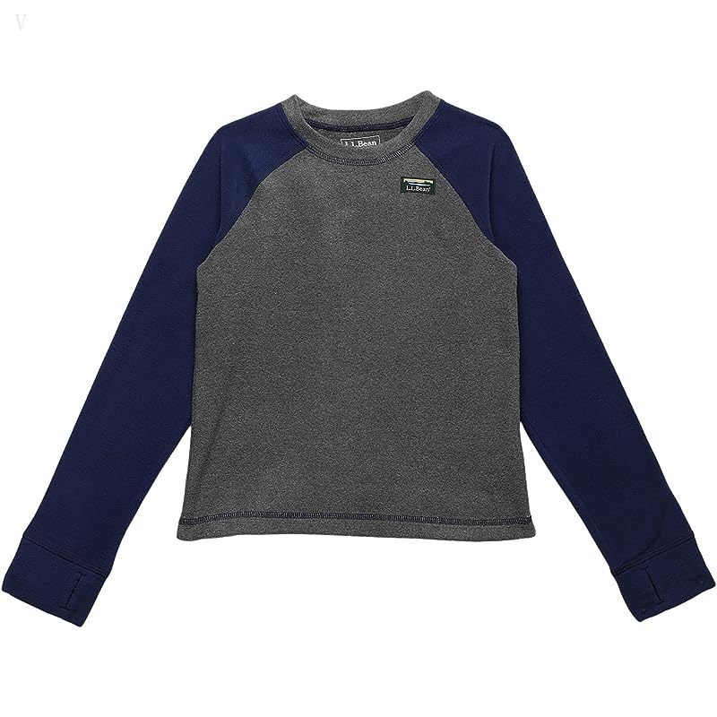 L.L.Bean Fitness Fleece Long Sleeve Tee Color-Block (Little Kids) Gray Heather/Night ID-mtLAB7YS
