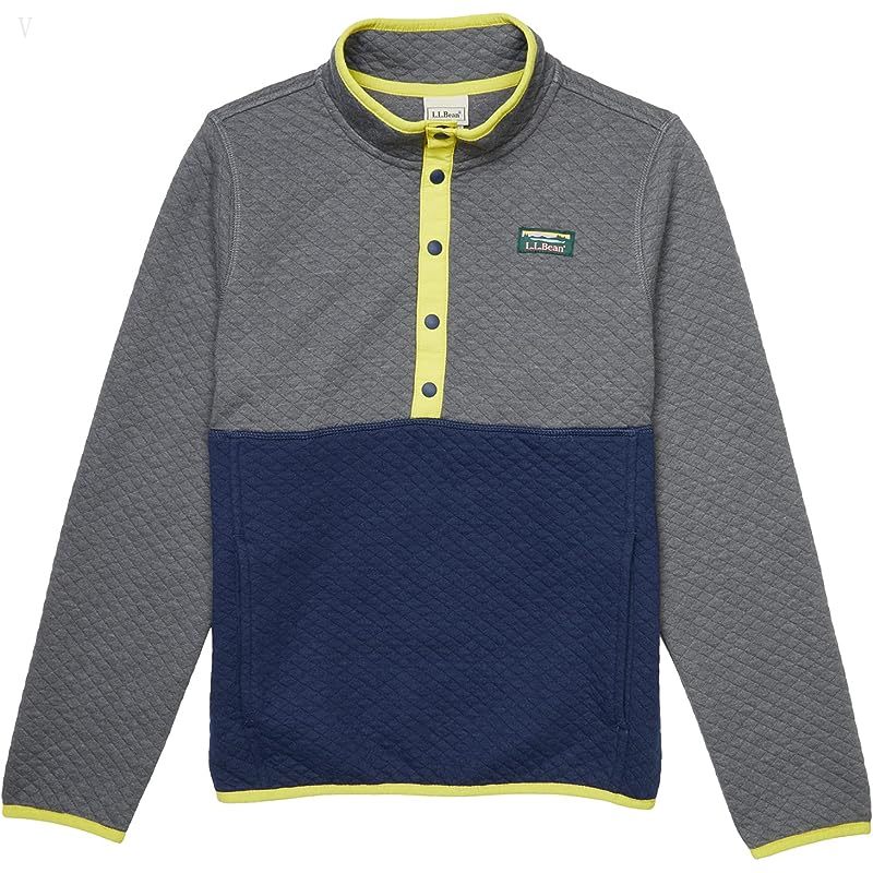 L.L.Bean Quilted Snap 1/4 Pullover (Big Kids) Charcoal Heather/Nautical Navy ID-nM95AJwO