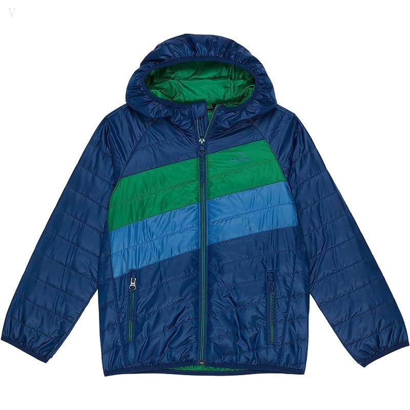 L.L.Bean Primaloft Packaway Hooded Color-Block Jacket (Little Kids) Collegiate Blue/Lawn Green ID-qKZ6xvBu