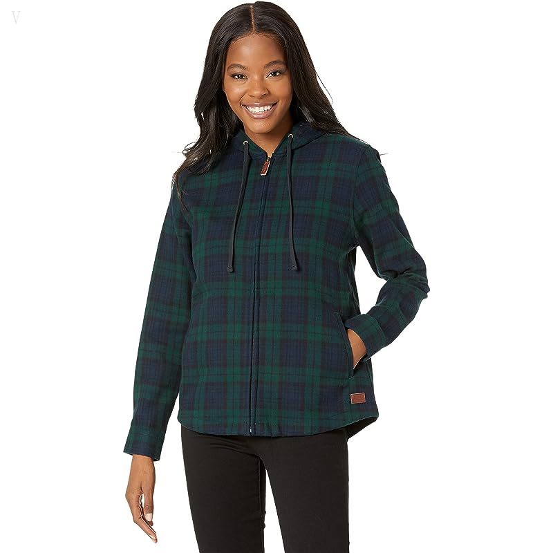 L.L.Bean Scotch Plaid Flannel Relaxed Fit Hoodie Black Watch ID-uGLxOlME
