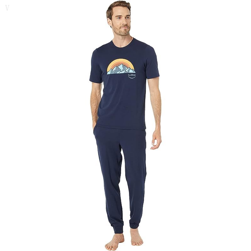 L.L.Bean Wicked Soft Knit Pajamas Short Sleeve Regular Classic Navy ID-uY9W5gwm