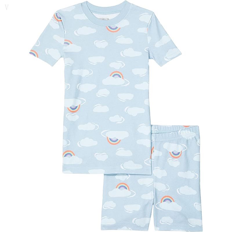 L.L.Bean Organic Cotton Fitted Short Sleeve Pajamas (Little Kids) Foggy Blue Clouds ID-vo7w3Zyn