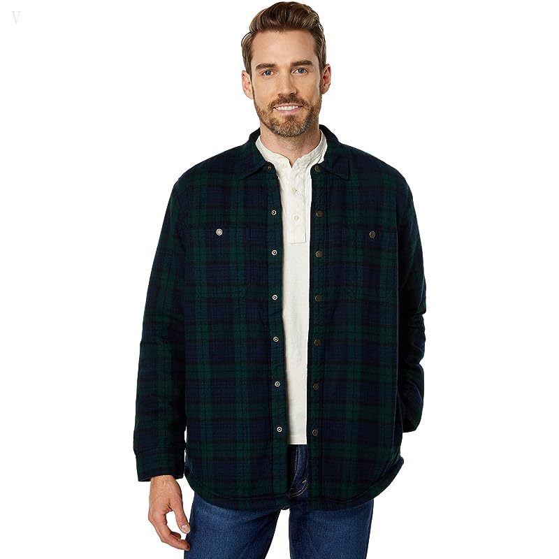 L.L.Bean Sherpa Lined Scotch Plaid Shirt Long Sleeve Regular Black Watch ID-wSRll989