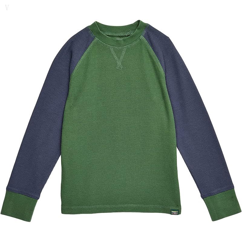 L.L.Bean Unshrinkable Mini Waffle Long Sleeve (Big Kids) Rain Forest/Carbon Navy ID-wriOissM