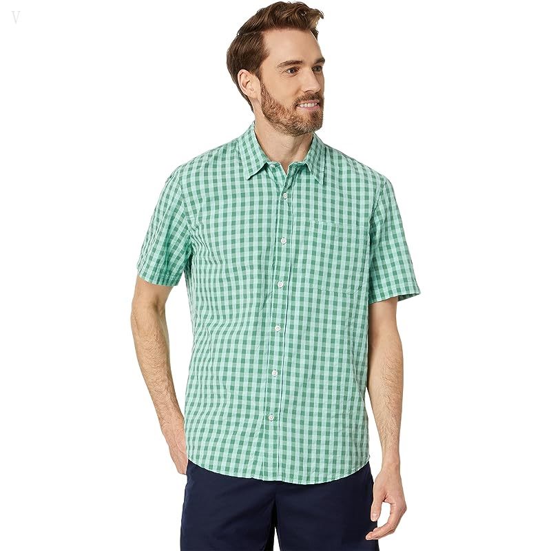 L.L.Bean Organic Seersucker Shirt Short Sleeve Slightly Fitted Plaid Pale Turquoise ID-y3Ba6DZk