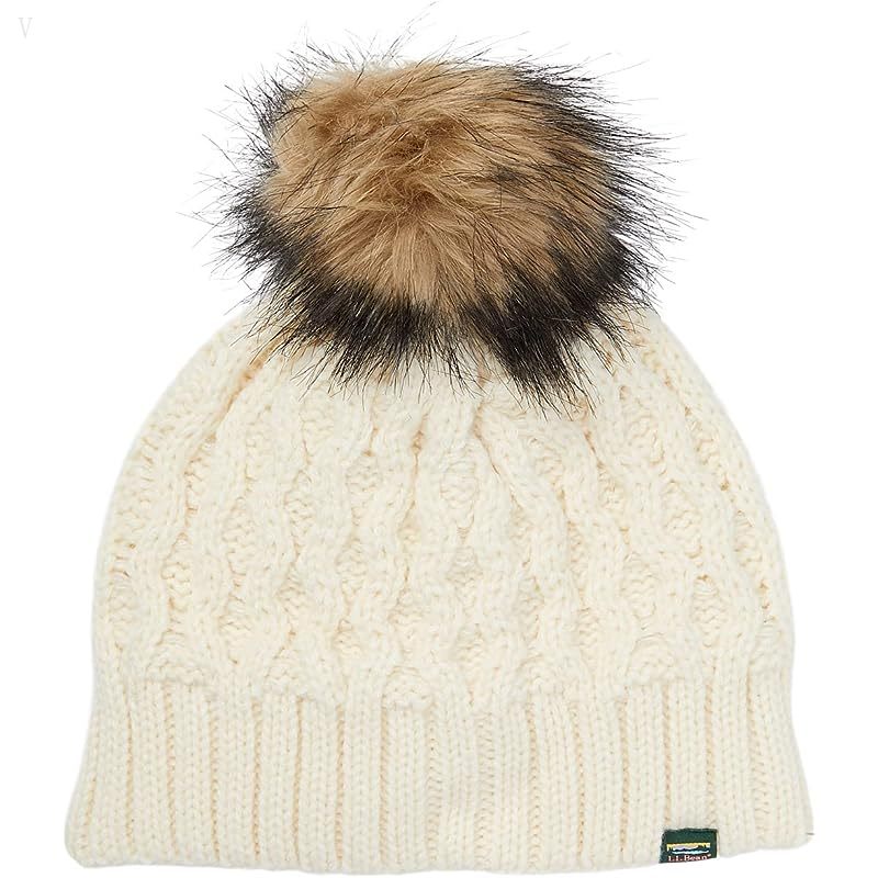 L.L.Bean Kid??s Cozy Cable Pom Hat Cream ID-z4IhxakD